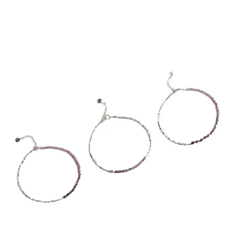 ITSMOS Minimalist Amethyst Bracelet Natural Stone Dainty Bracelet Healing Silver Beads Crystal Skinny Bracelet For women gift