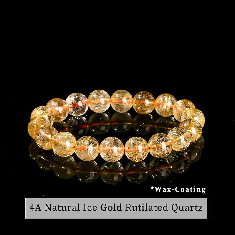 JD 4A Quality Natural Ice Golden Rutilated Quartz Wealth Lucky Bead Bracelets Women Men Power Healing Stretch Hand Jewelry Gift