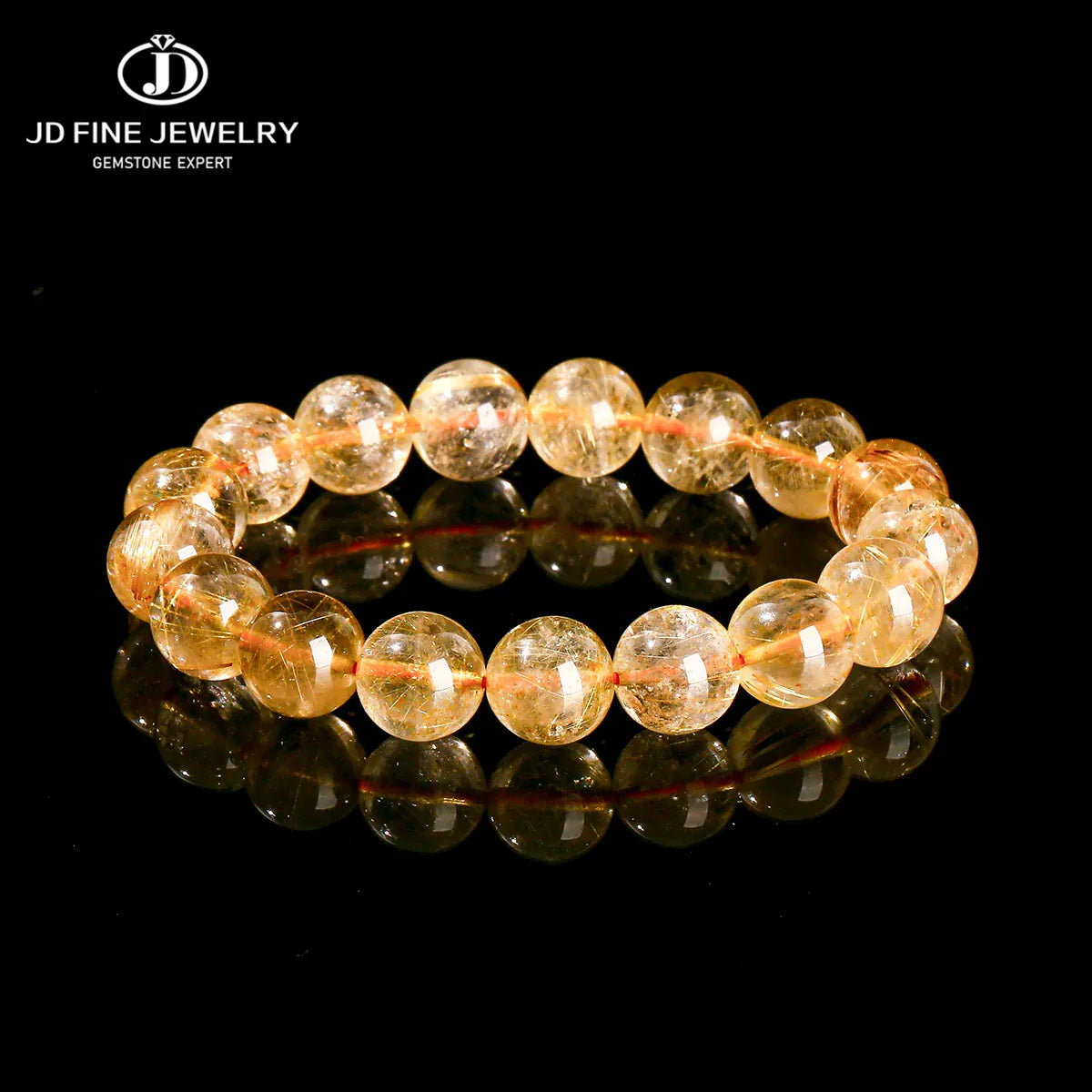 JD 4A Quality Natural Ice Golden Rutilated Quartz Wealth Lucky Bead Bracelets Women Men Power Healing Stretch Hand Jewelry Gift