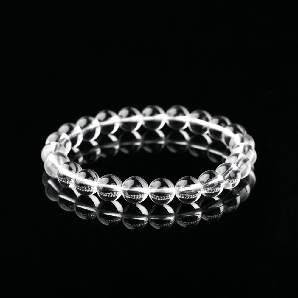 JD 7A High Quality Natural White Crystal Bracelet Genuine Clear Quartz Stone Handmade Elastic Wristband for Daily Wear