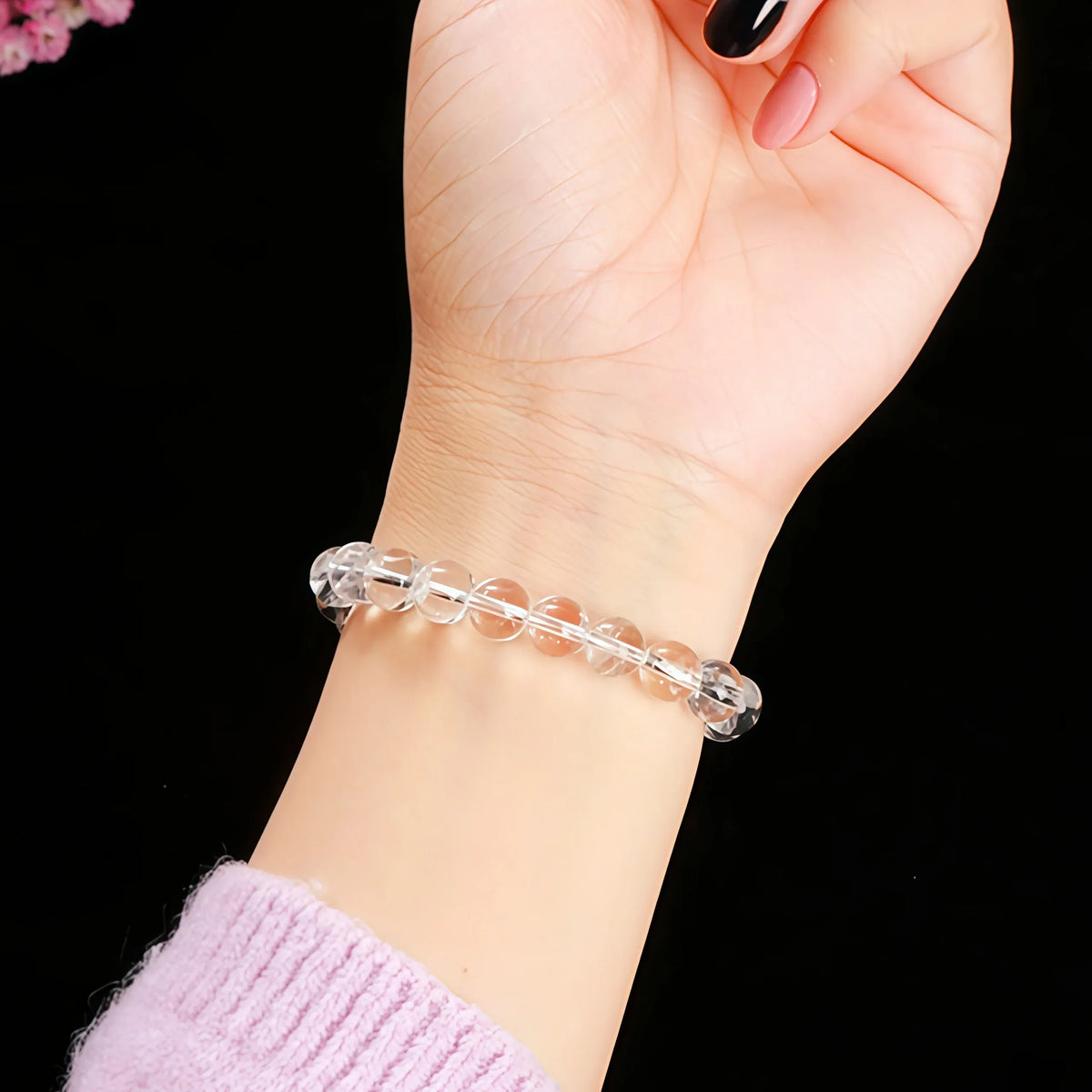 JD 7A High Quality Natural White Crystal Bracelet Genuine Clear Quartz Stone Handmade Elastic Wristband for Daily Wear
