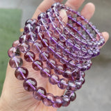 Natural Brazilian ice amethyst bead bracelet for women, light purple crystal stone energy healing jewelry