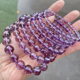 Natural Brazilian ice amethyst bead bracelet for women, light purple crystal stone jewelry with round beads