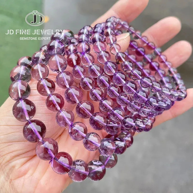 Natural Brazilian ice amethyst bead bracelet for women, light purple crystal stone energy healing jewelry