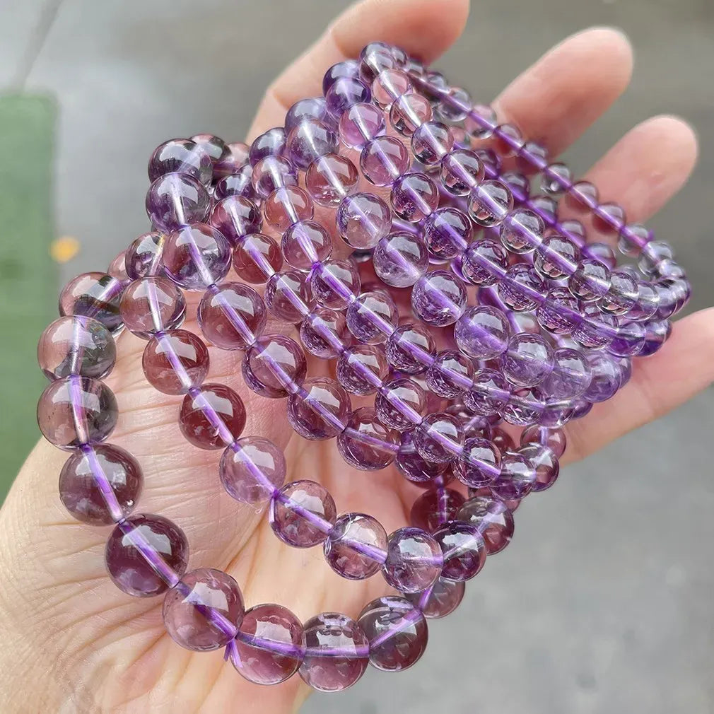 Natural Brazilian ice amethyst bead bracelet for women, light purple crystal stone jewelry strand