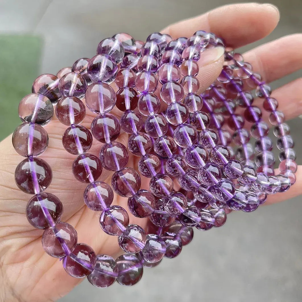 Natural light purple Brazilian amethyst bead bracelet for women, energy healing crystal jewelry strand