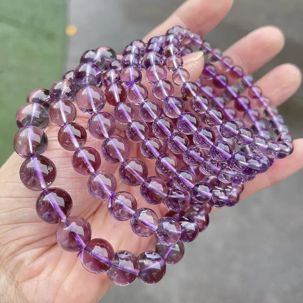 Natural Brazilian ice amethyst bead bracelet for women, light purple crystal stone jewelry strand