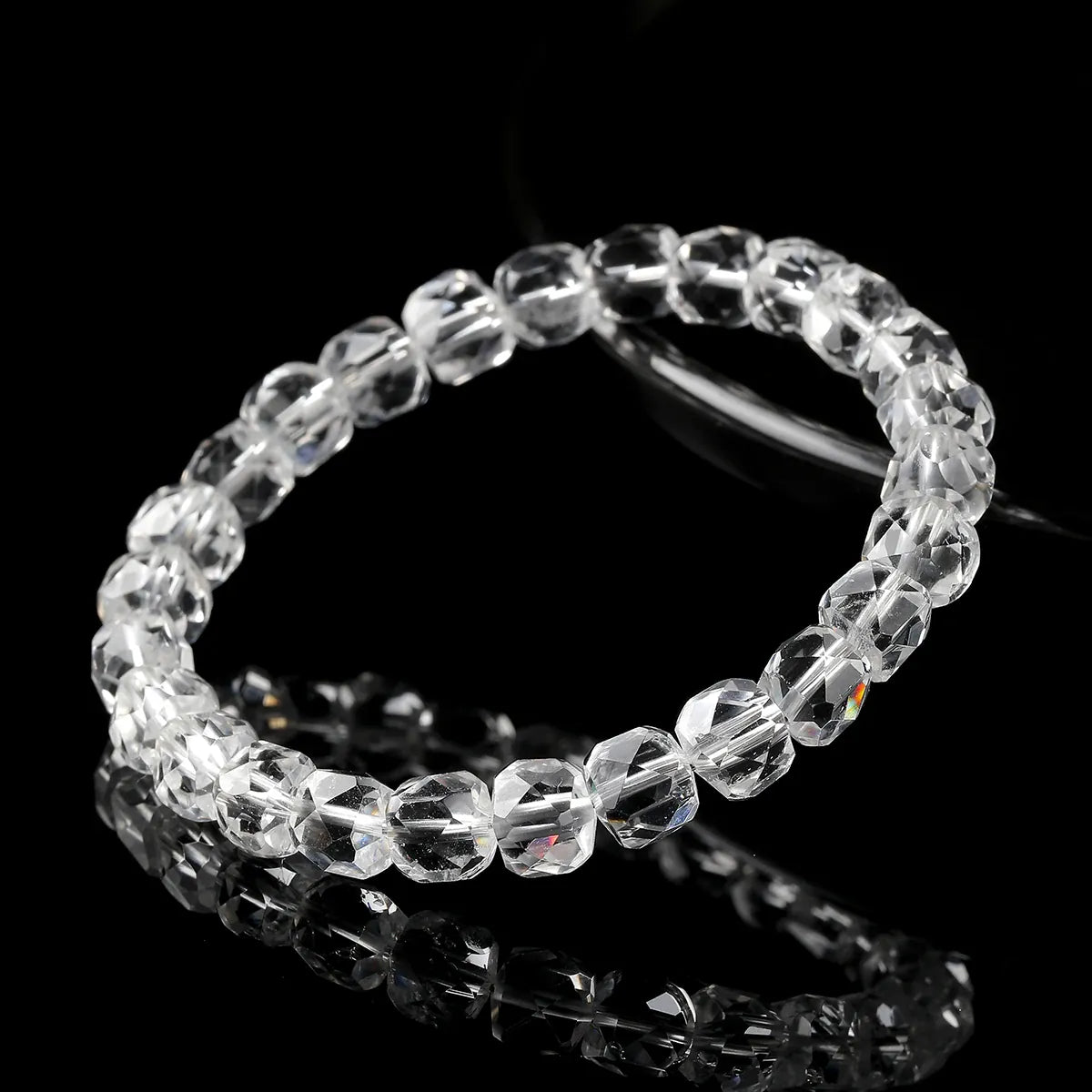 JD 7A Natural White Crystal Quartz Faceted 7mm Sugar Cube Bracelet Elastic Wristband Lucky Amulet Jewelry Gift