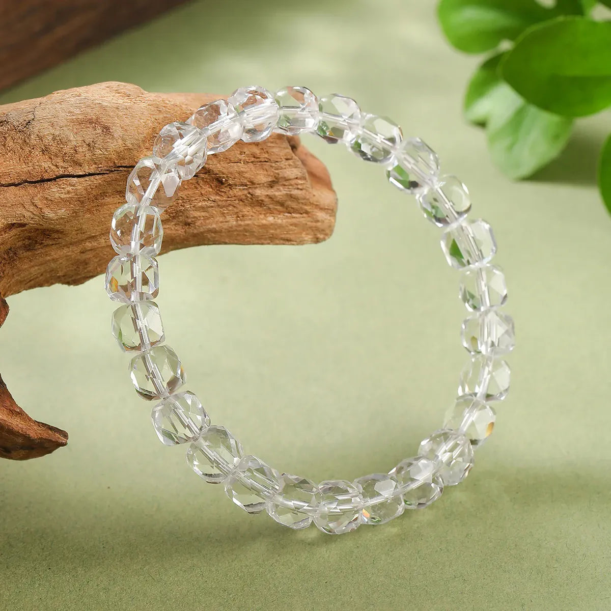 JD 7A Natural White Crystal Quartz Faceted 7mm Sugar Cube Bracelet Elastic Wristband Lucky Amulet Jewelry Gift