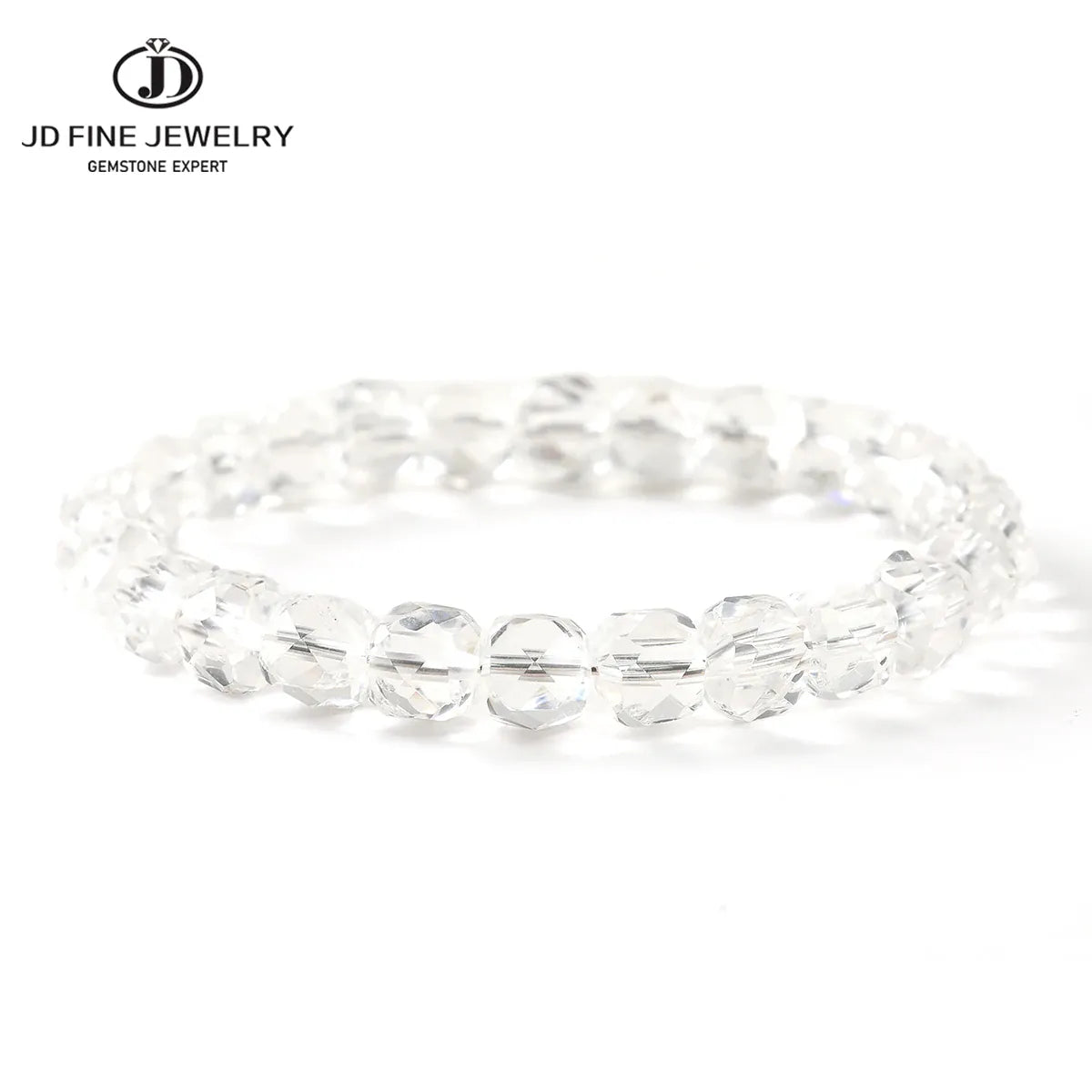 JD 7A Natural White Crystal Quartz Faceted 7mm Sugar Cube Bracelet Elastic Wristband Lucky Amulet Jewelry Gift