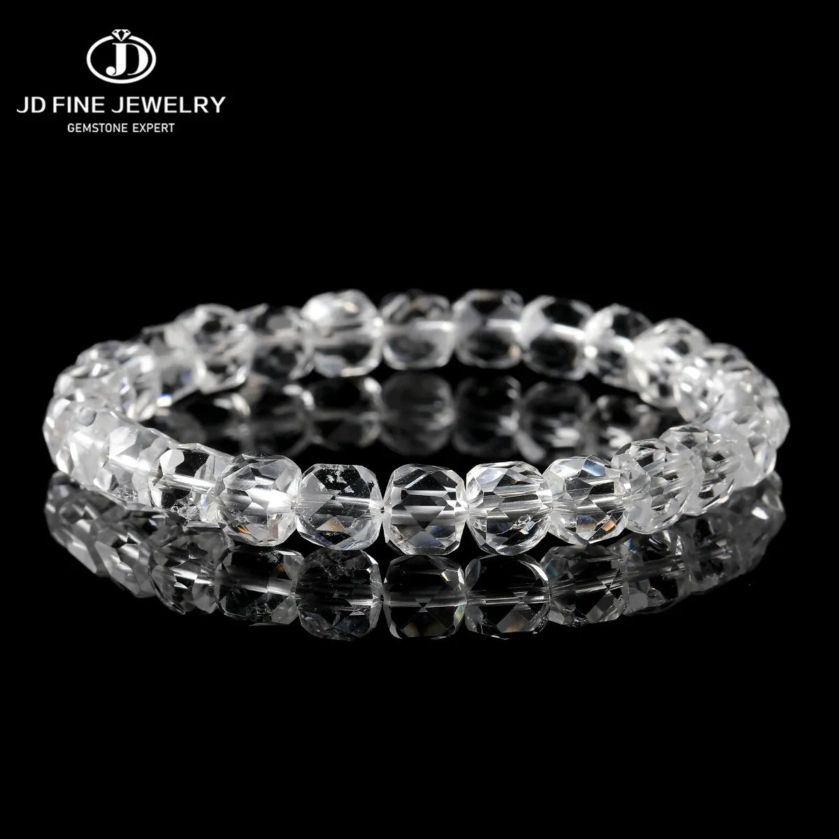JD 7A Natural White Crystal Quartz Faceted 7mm Sugar Cube Bracelet Elastic Wristband Lucky Amulet Jewelry Gift