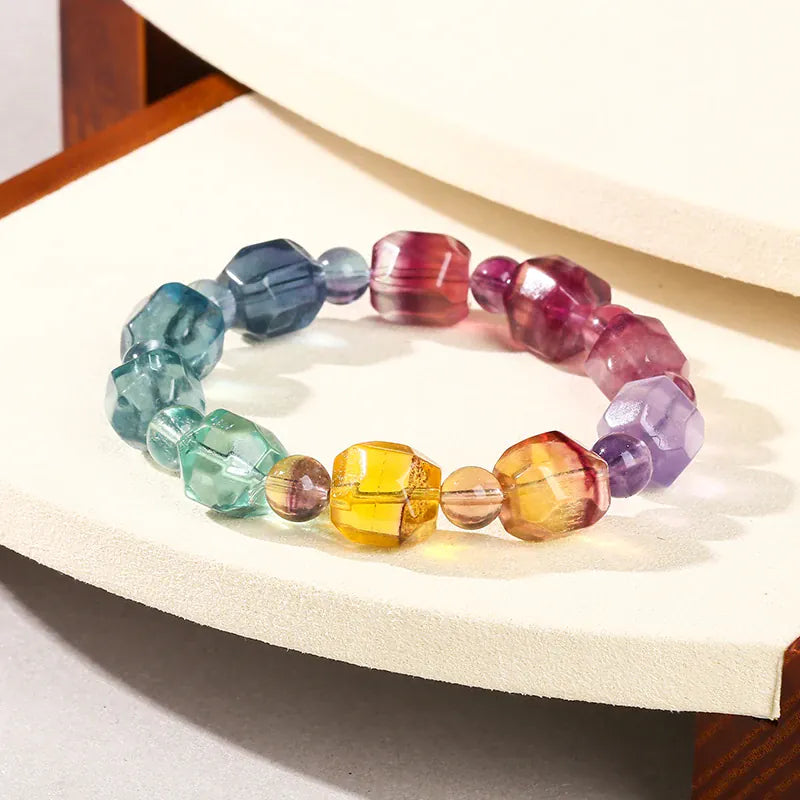 JD Natural Multicolor Fluorite Faceted Irregular Bead Bracelets Women Genuine Luxury Reiki Healing Stretch Bangles Female Gifts