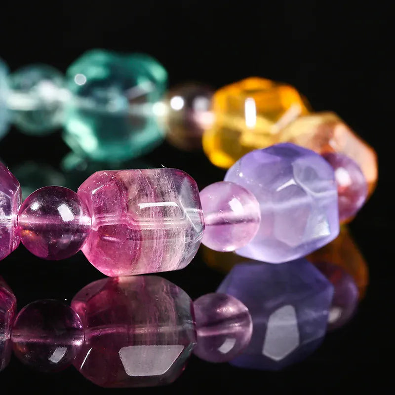 JD Natural Multicolor Fluorite Faceted Irregular Bead Bracelets Women Genuine Luxury Reiki Healing Stretch Bangles Female Gifts
