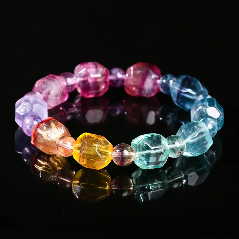 JD Natural Multicolor Fluorite Faceted Irregular Bead Bracelets Women Genuine Luxury Reiki Healing Stretch Bangles Female Gifts