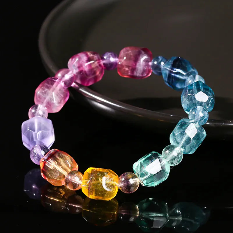 JD Natural Multicolor Fluorite Faceted Irregular Bead Bracelets Women Genuine Luxury Reiki Healing Stretch Bangles Female Gifts
