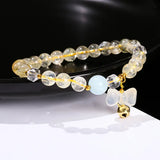 JD Natural Stone Citrine Agate Bow Charm Lucky Bead Bracelet Women Trendy Reiki Healing Handmade Stretch Bracelet Couple Gifts