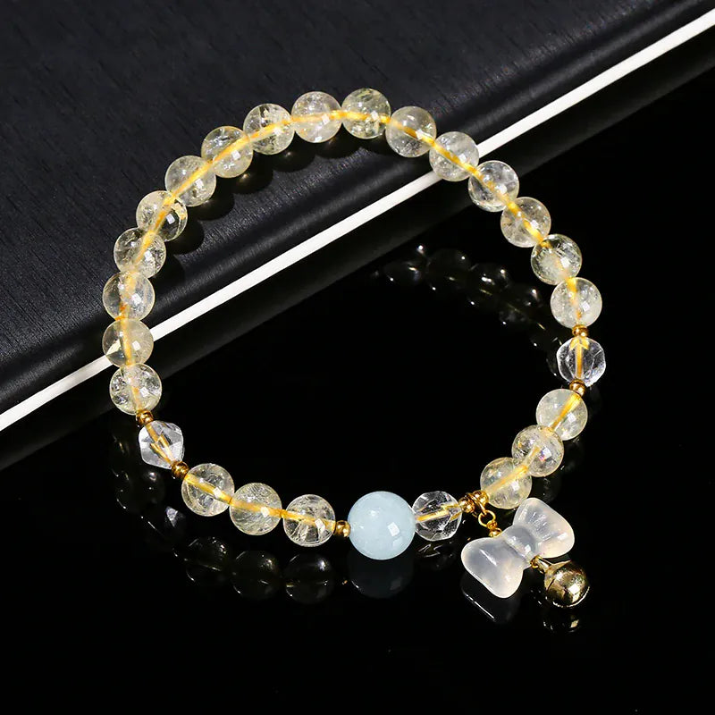 JD Natural Stone Citrine Agate Bow Charm Lucky Bead Bracelet Women Trendy Reiki Healing Handmade Stretch Bracelet Couple Gifts