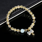 JD Natural Stone Citrine Agate Bow Charm Lucky Bead Bracelet Women Trendy Reiki Healing Handmade Stretch Bracelet Couple Gifts