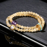 JD Natural Stone Citrine Amethyst Lucky Shell Bead Ring 2-Layer Bracelet Women Genuine Wealth Crystal Elastic Bangles For Female