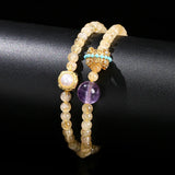 JD Natural Stone Citrine Amethyst Lucky Shell Bead Ring 2-Layer Bracelet Women Genuine Wealth Crystal Elastic Bangles For Female