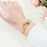 JD Natural Stone Citrine Amethyst Lucky Shell Bead Ring 2-Layer Bracelet Women Genuine Wealth Crystal Elastic Bangles For Female