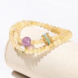 JD Natural Stone Citrine Amethyst Lucky Shell Bead Ring 2-Layer Bracelet Women Genuine Wealth Crystal Elastic Bangles For Female
