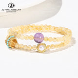 JD Natural Stone Citrine Amethyst Lucky Shell Bead Ring 2-Layer Bracelet Women Genuine Wealth Crystal Elastic Bangles For Female