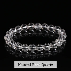 JD Natural Stone Clear Rock Quartz Beaded Bracelet Women White Crystal Healing Energy Bohe Reiki Gemstone Simple Yoga Jewelry