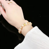 JD  Natural Stone Golden Quartz Wealth Lucky Bracelts Women Luxury Elegant Copper Accessory Crystal Elastic Bracelet Couple Gift