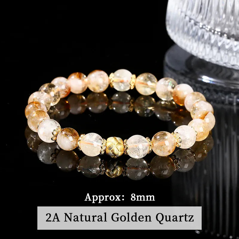 JD  Natural Stone Golden Quartz Wealth Lucky Bracelts Women Luxury Elegant Copper Accessory Crystal Elastic Bracelet Couple Gift