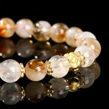 JD  Natural Stone Golden Quartz Wealth Lucky Bracelts Women Luxury Elegant Copper Accessory Crystal Elastic Bracelet Couple Gift