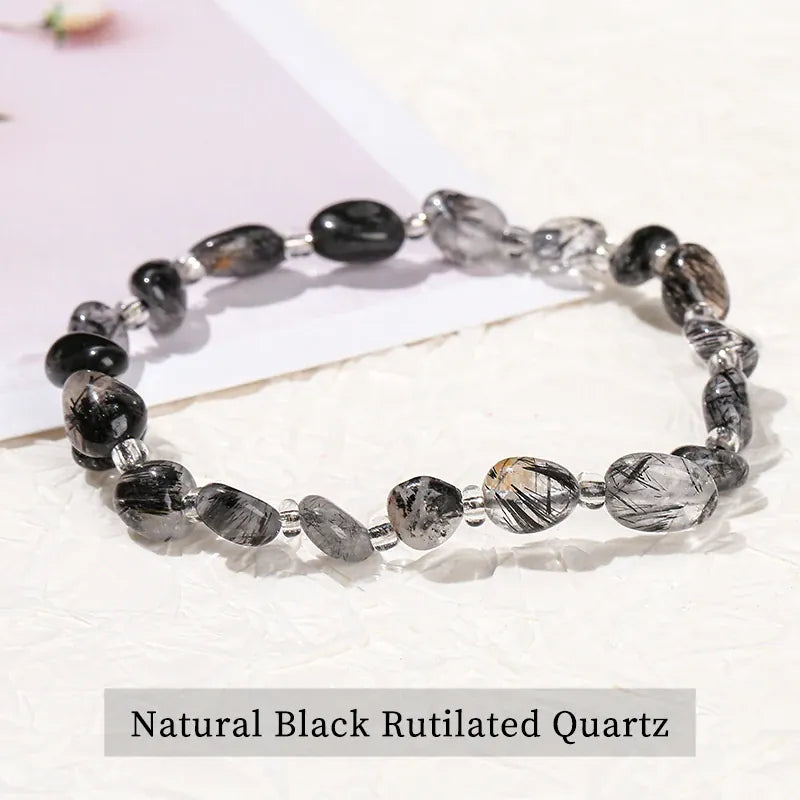 JD Natural Stone Irregular Gravel Quartz Amethyest Bead Bracelet Women Reiki Healing Polished Handmade Stretch Bracelet Jewelry