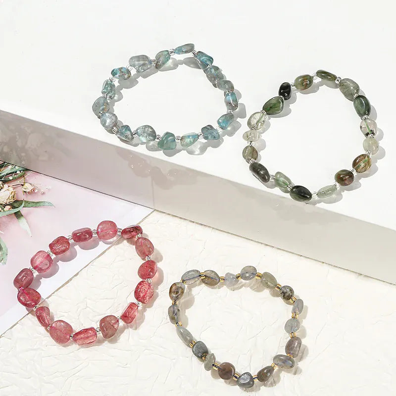 JD Natural Stone Irregular Gravel Quartz Amethyest Bead Bracelet Women Reiki Healing Polished Handmade Stretch Bracelet Jewelry