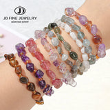 JD Natural Stone Irregular Gravel Quartz Amethyest Bead Bracelet Women Reiki Healing Polished Handmade Stretch Bracelet Jewelry