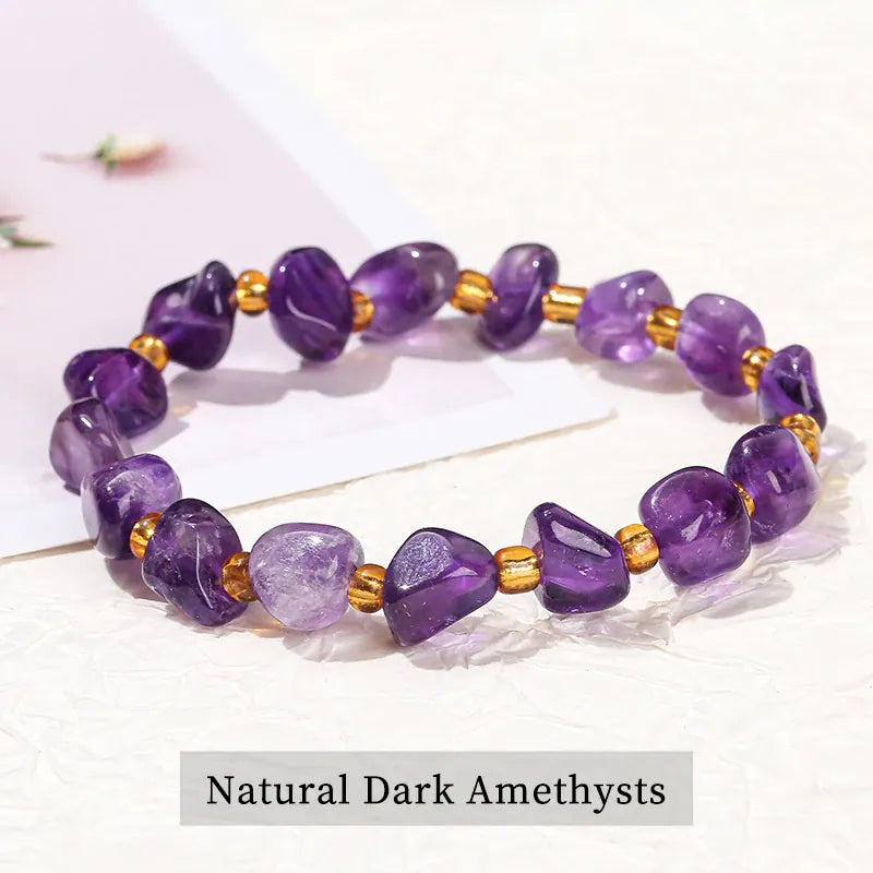 JD Natural Stone Irregular Gravel Quartz Amethyest Bead Bracelet Women Reiki Healing Polished Handmade Stretch Bracelet Jewelry