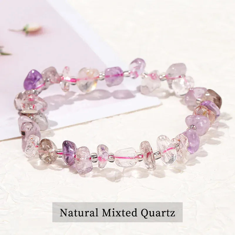 JD Natural Stone Irregular Gravel Quartz Amethyest Bead Bracelet Women Reiki Healing Polished Handmade Stretch Bracelet Jewelry