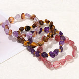 JD Natural Stone Irregular Gravel Quartz Amethyest Bead Bracelet Women Reiki Healing Polished Handmade Stretch Bracelet Jewelry