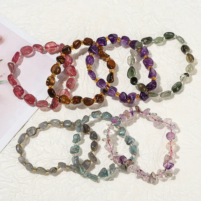 JD Natural Stone Irregular Gravel Quartz Amethyest Bead Bracelet Women Reiki Healing Polished Handmade Stretch Bracelet Jewelry