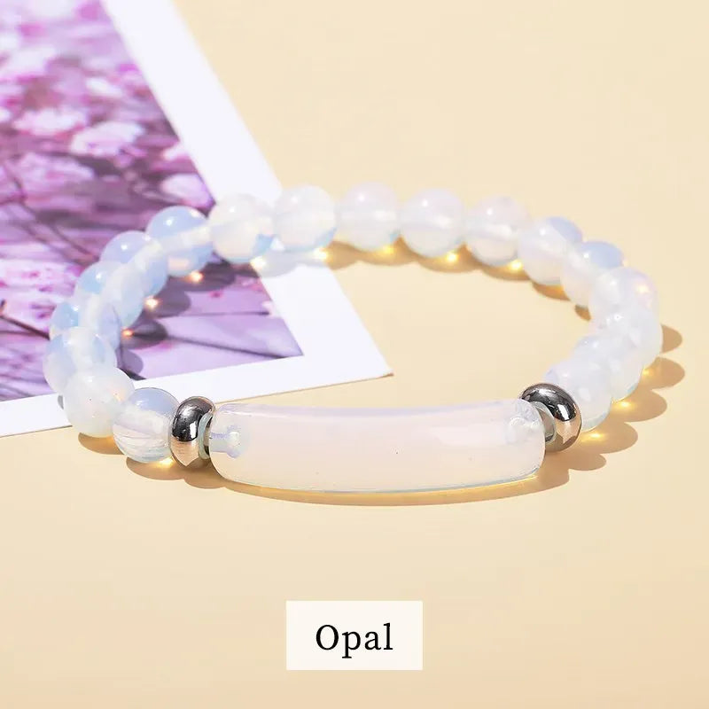 JD Natural Stone Tiger Eye Amethyst Rectangle Bar Charm Bracelet Women Men Healing Stone Powder Crystal Rough Chakra Jewelry