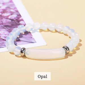 JD Natural Stone Tiger Eye Amethyst Rectangle Bar Charm Bracelet Women Men Healing Stone Powder Crystal Rough Chakra Jewelry
