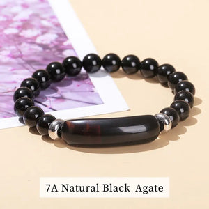 JD Natural Stone Tiger Eye Amethyst Rectangle Bar Charm Bracelet Women Men Healing Stone Powder Crystal Rough Chakra Jewelry
