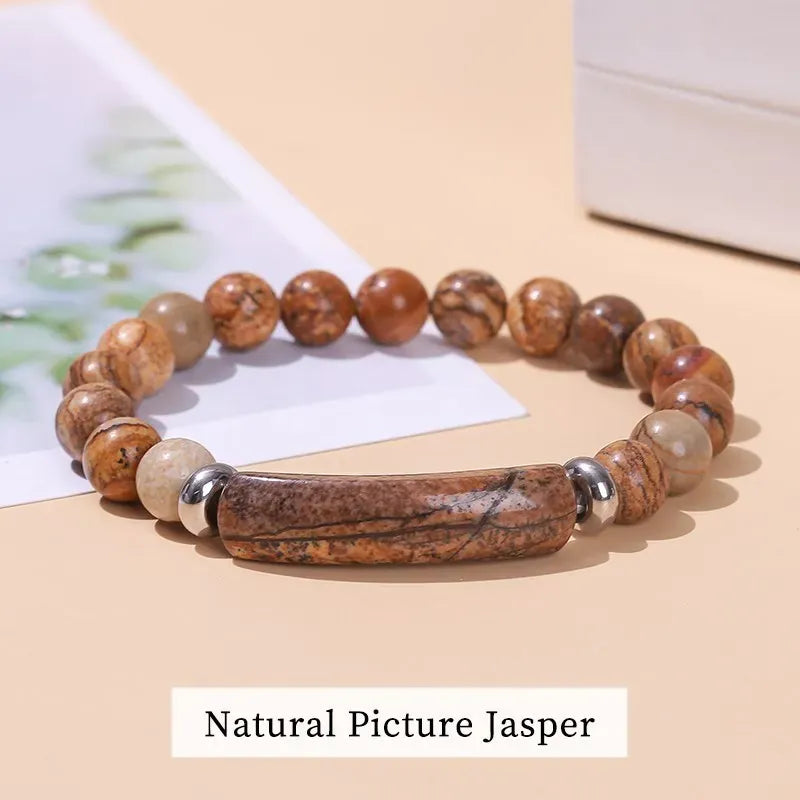 JD Natural Stone Tiger Eye Amethyst Rectangle Bar Charm Bracelet Women Men Healing Stone Powder Crystal Rough Chakra Jewelry