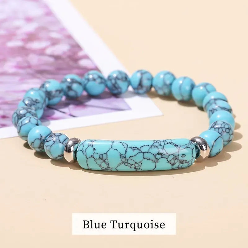 JD Natural Stone Tiger Eye Amethyst Rectangle Bar Charm Bracelet Women Men Healing Stone Powder Crystal Rough Chakra Jewelry