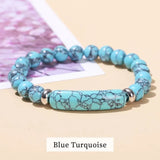 JD Natural Stone Tiger Eye Amethyst Rectangle Bar Charm Bracelet Women Men Healing Stone Powder Crystal Rough Chakra Jewelry