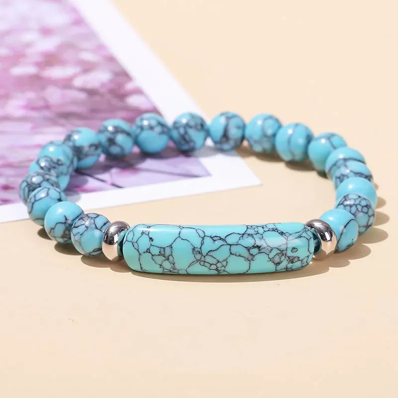 JD Natural Stone Tiger Eye Amethyst Rectangle Bar Charm Bracelet Women Men Healing Stone Powder Crystal Rough Chakra Jewelry