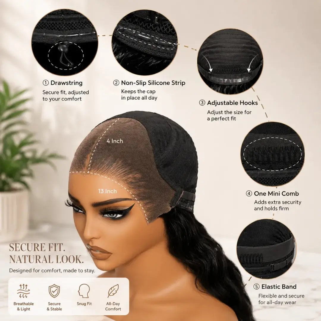 (Jodie) Chocolate Brown Wavy Bob Human Hair HD Lace Front Wig 7x5, 13x4 Golden Highlights, Glueless, Layered 150% Density