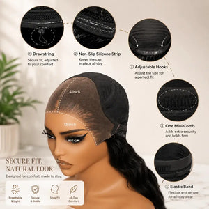 (Jodie) Chocolate Brown Wavy Bob Human Hair HD Lace Front Wig 7x5, 13x4 Golden Highlights, Glueless, Layered 150% Density