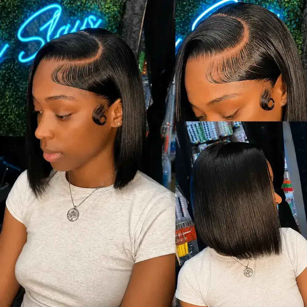 (Katherine) Straight Bob Peruvian Virgin Human Hair 13"X4" HD Lace Frontal Wig 200%-250% Density