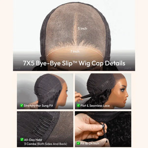 (Kelsie) Burmese Curly Human Hair Wig with Bangs, 7x5 Glueless Lace, Finger Coil Ends, 150% Density