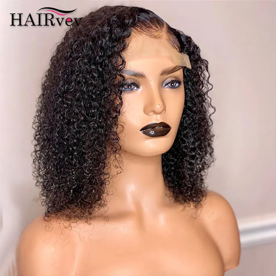 Kinky Curly Bob Short Human Hair Wig Brazilian Human Hair Lace Front Wigs 13x4 Hd Transparent Lace Frontal Closure Wigs